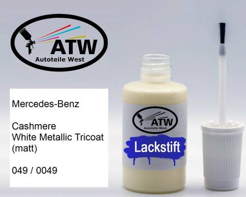 Mercedes-Benz, Cashmere White Metallic Tricoat (matt), 049 / 0049: 20ml Lackstift, von ATW Autoteile West.